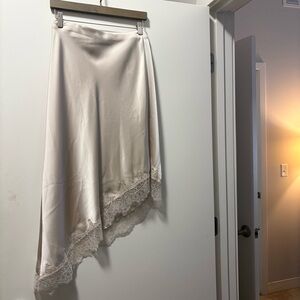 NWT Zara Blush Lace Trim Satin Midi Skirt